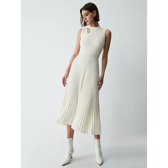 Commense Dresses & Skirts - Commense NWT Vanilla Cutout Rib Midi Sweater Dress in White size Medium